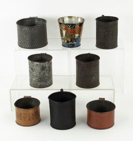 Lot of 8 Tin Cups--5 Embossed, 2 Baby, 1 Child