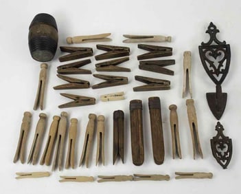 Early Wood Clothespins, Miniature Iron & Trivets