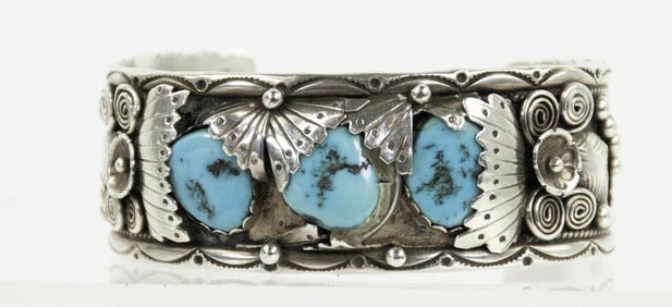 Navajo Thomas Charley Sterling Turquoise Bracelet