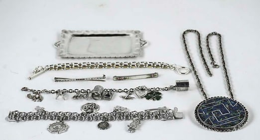 Lot of Sterling Silver Jewelry & Miniature Tray