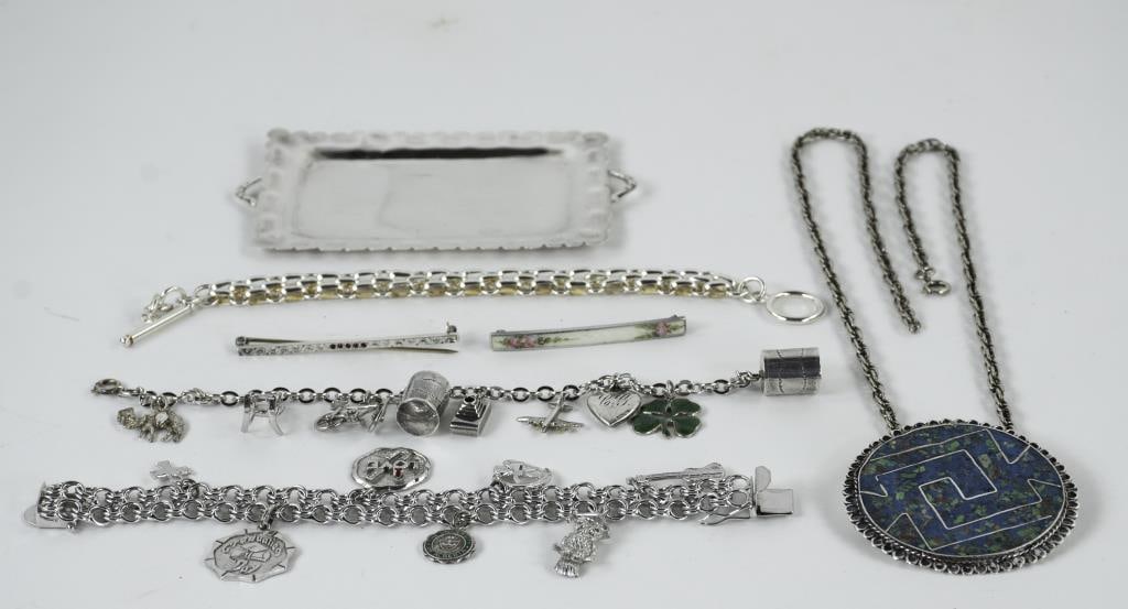 Lot of Sterling Silver Jewelry & Miniature Tray (1 of 8)