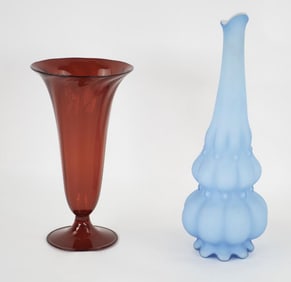 2 Art Glass Vases--Steuben Selenium Red & Gourd