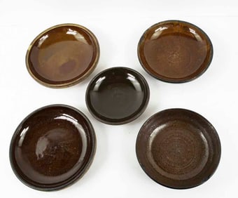 Five Redware Plates and Bowl