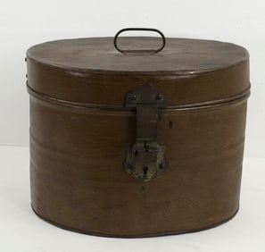 19th C. Tin Tole Hat Box w/ Faux Grain Paint