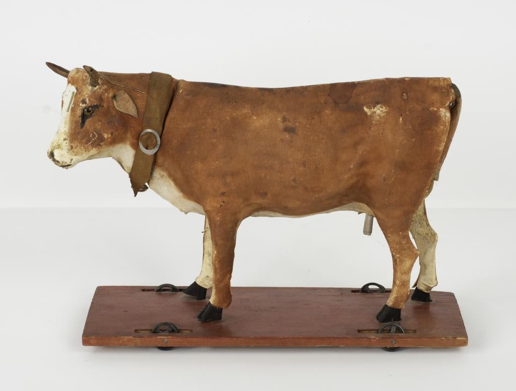 Antique Leather Covered Cow Platform Pull Toy (1 of 8)