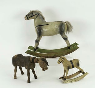 2 Papier Mache Rocking Horses, Schoenhut Donkey