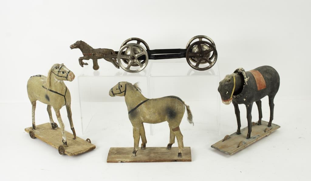 Cast Metal & Papier Mache Horse Pull Toys (1 of 14)
