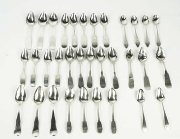 Lot of 33 Coin Silver Teaspoons