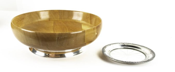Sterling Footed Turned Wood Bowl, Sterling Wine