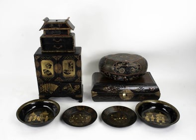 Chinoiserie Black Lacquer Group
