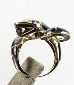 14kt Mother of Pearl, Pink Tourmaline Snake Ring