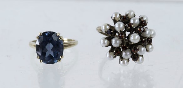 10kt Cluster and 10kt Blue Topaz Rings