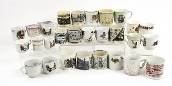 28 Early Child's Cups--ABC, Transferware, Etc.