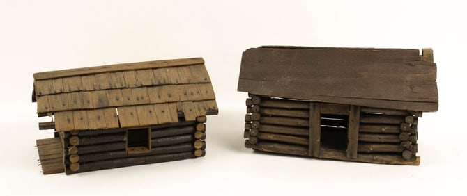 Two Folk Art Log Cabins