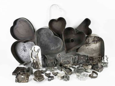 Group of Tin Cookie Cutters & Heart Cake Molds