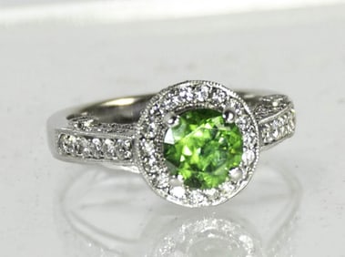18kt, Rare Demantoid Garnet & Diamond Ring