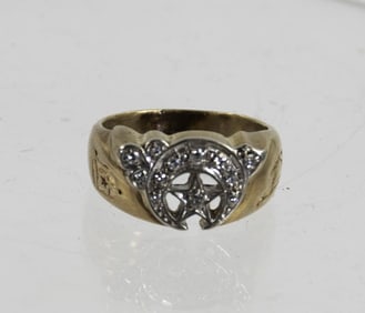 10kt Yellow Gold & Diamond Shriner's Ring