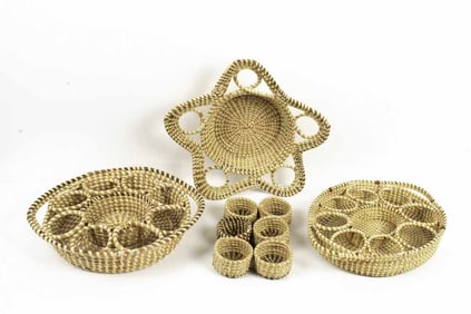Nine Pcs. Charleston Gullah Sweetgrass Baskets