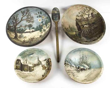 Folk Art Painted Wood Bowls & Spoon