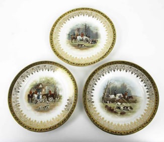 Three Royal Vienna Fox Hunt Porcelain Plates