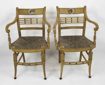 Pr. Paint Decorated Hitchcock Amrchairs w/ Foxes