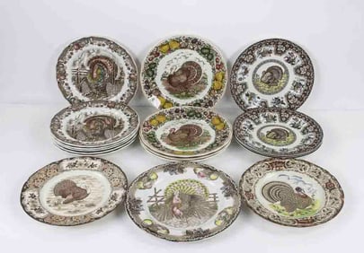 Lot of 17 Various Turkey Dinner Plates