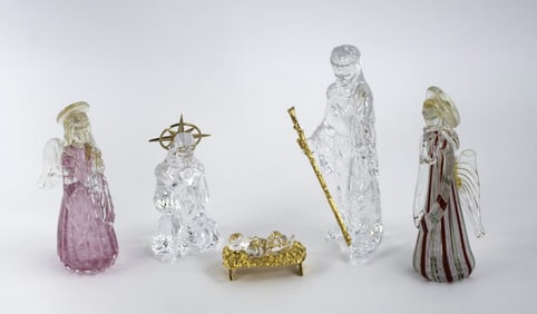 Waterford Crystal Nativity & Two Murano Angels