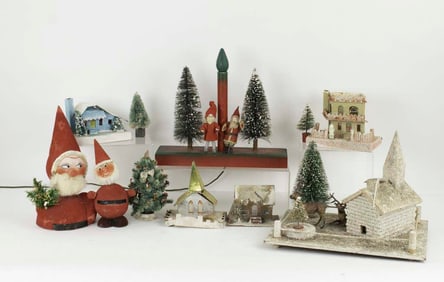 Vintage Christmas Santas, Trees, Putz Houses, Etc