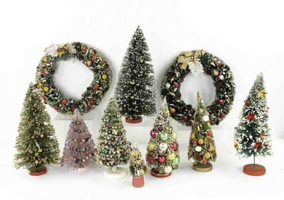 Vintage Decorated Bottle Brush Trees & Wreaths