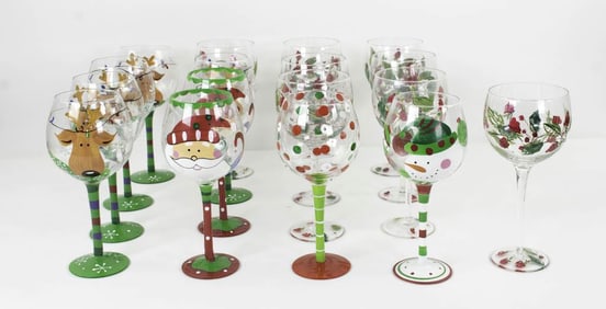 17 Hand Painted Christmas Wine Glasses