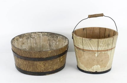 Grain Painted Wood Bucket and Grain Measure