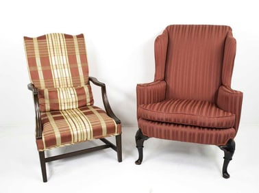Queen Anne Style Wing Chair & Lolling Chair