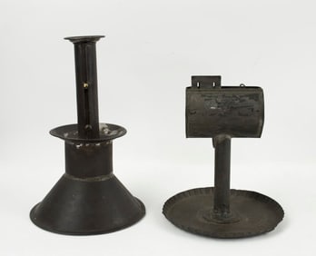 Tin Fluid Lamp & Sand Weighted Tin Candlestick