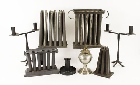 Pr. Wrought Iron Candlesticks, Tin Candle Molds