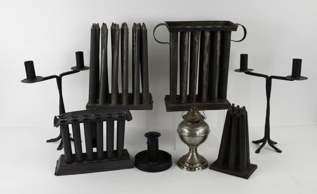 Pr. Wrought Iron Candlesticks, Tin Candle Molds (1 of 11)