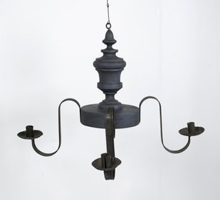 Wood and Tin 4-Arm Chandelier