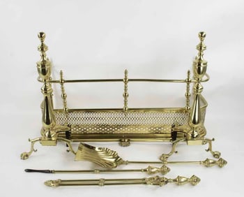 Brass Fireplace Tools, Fender, Andirons
