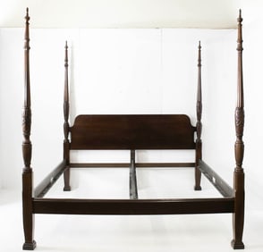 King Size Carved 4-Poster Mahogany Rice Bed