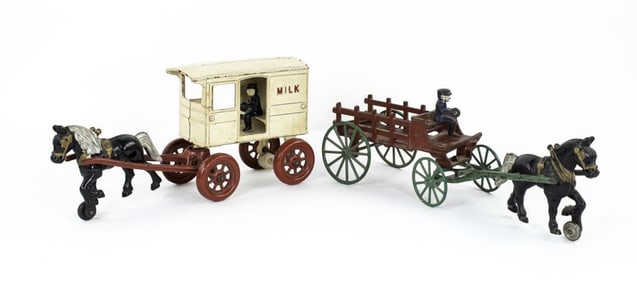 Kenton Cast Iron Milk and Stake Wagon Toys