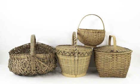 Splint Feather Basket & 3 Other Baskets