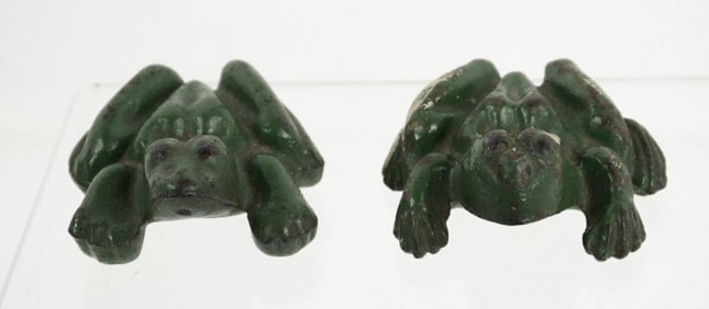 2 Cast Iron Male and Female Frog Paperweights