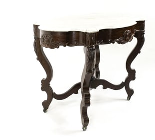 Rosewood & Shaped Marble Top Center Table
