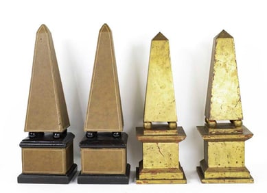 2 Prs. Obelisks--Painted Gilt Wood & Faux Leather