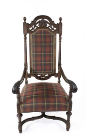 Carved Walnut Jacobean Style Armchair