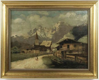 Oil on Canvas, European Village Scene