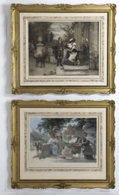 Pr. Large Gilt Wood Frames w/ Early Prints