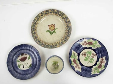 19th C. Sponge & Spatter Decorated Tableware