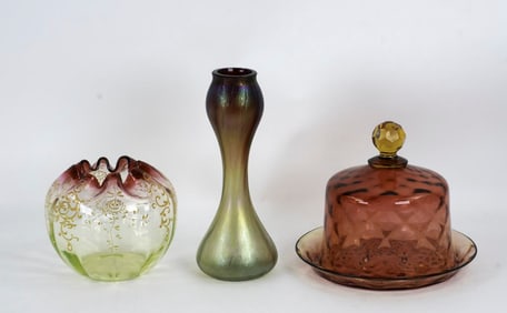 Rubina Verde Rose Bowl & Vase, Amberina Cheese