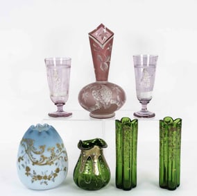 Lot of Enameled Art Glass