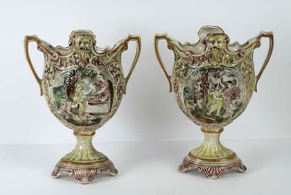 Pr. Capodimonte Vases w/ Winemaking Theme
